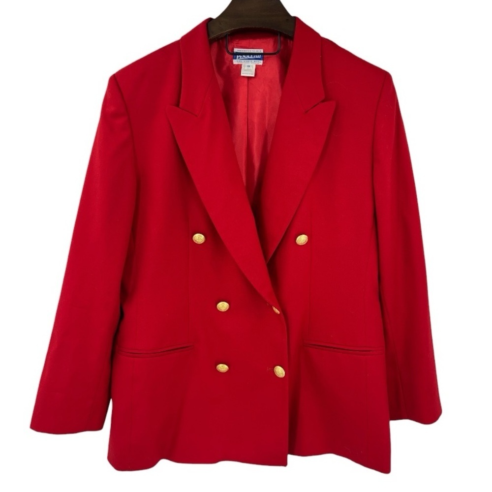 Vintage 90s Pendleton Women Red Wool Blazer Double Breast Festival Office SZ 16
